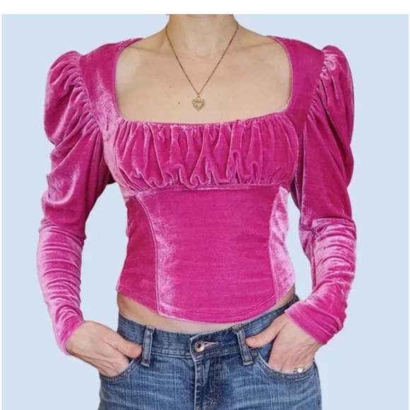 Free People Tops - Free People Fuchsia Velvet Blouse